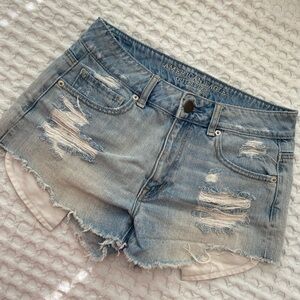 American Eagle Outfitters Light Blue Distressed Jean Shorts